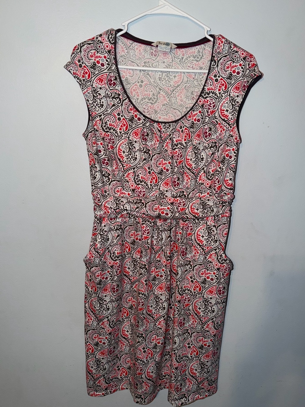 Boden Coral, Black and White Paisley Cap-Sleeve Dress